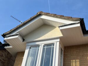 Finished front elevation showing new roofline installation in Elsenham