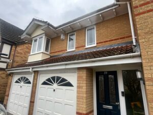 Bay window roofline before fascia and soffit replacement in Elsenham
