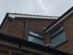 Side elevation after new fascia, soffit, guttering and downpipe installation in Ware