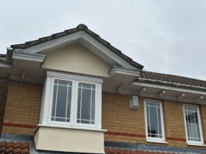 Close view of existing fascia soffit and guttering before installation