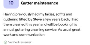 Checkatrade customer review for gutter maintenance work completed by SM Roofline in Harlow