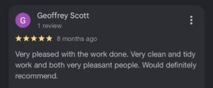 Google 5-star customer review for SM Roofline following completed work in Bishop's Stortford