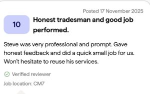 10 out of 10 Checkatrade review from an SM Roofline customer in Braintree