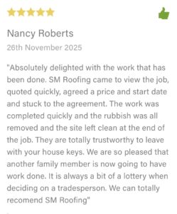 Five-star TrustATrader customer review for SM Roofline in Letchworth