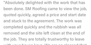 Five-star TrustATrader customer review for SM Roofline in Letchworth